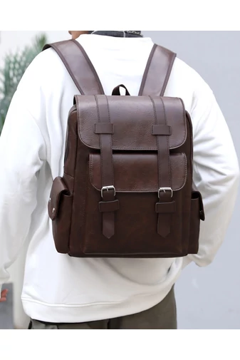 Rucsac Barbați Cafeniu Din Imitație Piele Cu Spațiu Pentru Laptop De 15,6 inch Capacitate 20-35L Dimensiune (38*34*12cm)