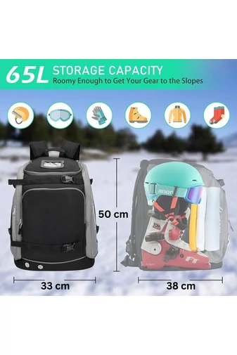 Rucsac Negru Cu Gri Bonluo Pentru Schi Din Material Oxford Multifuncțional 65L Capacitate Spațiu Dimensiune (50*33cm)