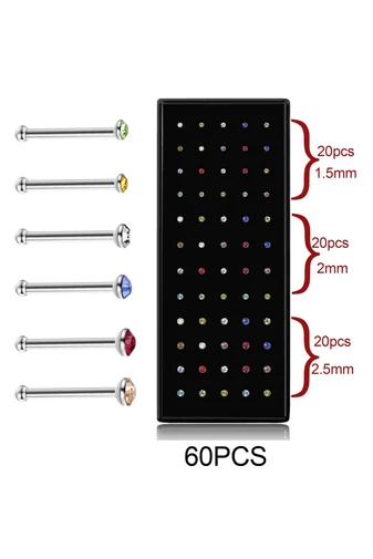 Piercing De Nas Bonluo Albe Din Oțel Chirurgical 316 L , Antialergic (set 60buc) 