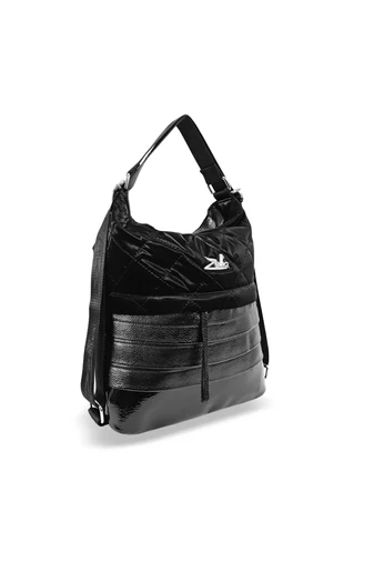 Geantă De Umăr Zelia Neagră Cu Posibilitate De Transformare În Rucsac Din Piele Ecologică Și Material Impermeabil Dimensiuni 35*33*12cm