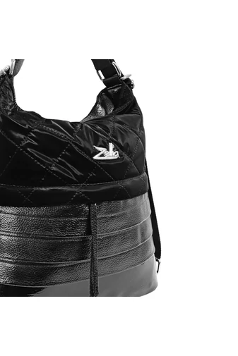 Geantă De Umăr Zelia Neagră Cu Posibilitate De Transformare În Rucsac Din Piele Ecologică Și Material Impermeabil Dimensiuni 35*33*12cm