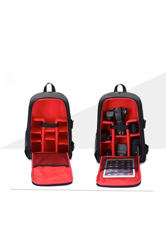 Rucsac Negru Cu Roșu Bonluo Multifuncțional Pentru Laptop Și Cameră Foto Impermeabil Cu Husă De Protectie Inclusa Dimensiune (43*30*20cm)