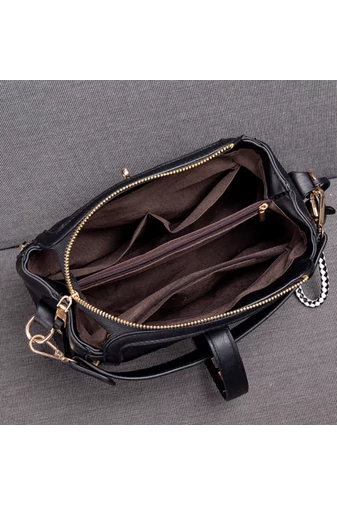 Geantă Elegantă Neagră Cu Compartimente Spațioase Și Accente Aurii Imitație De Piele Dimensiune (19*25*12cm)
