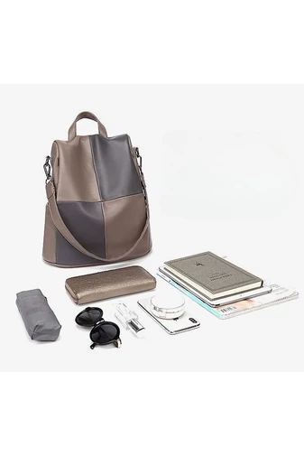 Rucsac Bonluo Elegant Khaki Cu Gri Din Imitatie De Piele Dimensiune (33*32*14cm)