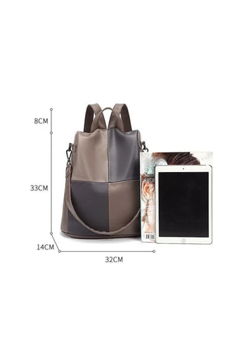 Rucsac Bonluo Elegant Khaki Cu Gri Din Imitatie De Piele Dimensiune (33*32*14cm)