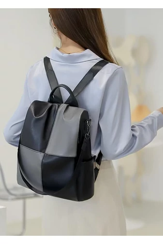 Rucsac Bonluo Elegant Khaki Cu Gri Din Imitatie De Piele Dimensiune (33*32*14cm)
