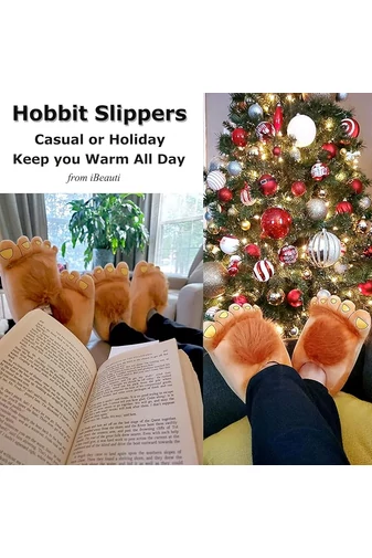  Papuci de Casă Maro Hobbit Căldurosi Si Confortabili Mărime Universală Material Plușat