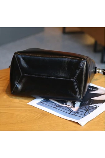 Geantă Elegantă Neagră Bonluo Din Piele Naturală Model Versatil Cu Curea Reglabilă (24*14*25cm)