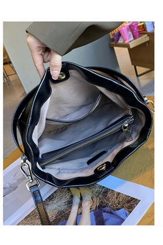 Geantă Elegantă Neagră Bonluo Din Piele Naturală Model Versatil Cu Curea Reglabilă (24*14*25cm)