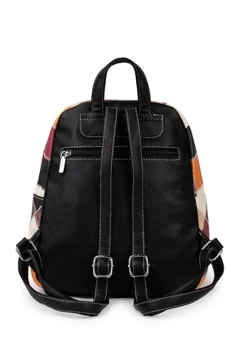 Rucsac Din Piele Ecologică Silvia Rosa, Negru Cu Model Colorat În Culori De Toamnă(31*33*12cm)