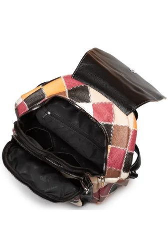 Rucsac Din Piele Ecologică Silvia Rosa, Negru Cu Model Colorat În Culori De Toamnă(31*33*12cm)
