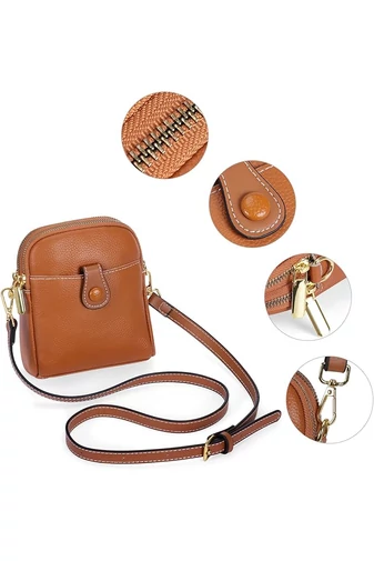 Geantă Crossbody Mini Bonluo Maro Din Piele Naturală Dimensiune (20*14*8cm)