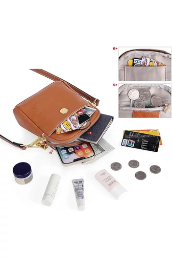 Geantă Crossbody Mini Bonluo Maro Din Piele Naturală Dimensiune (20*14*8cm)