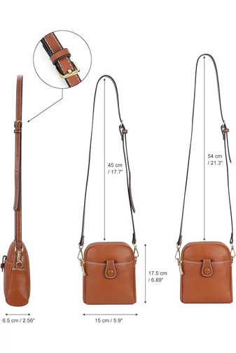 Geantă Crossbody Mini Bonluo Maro Din Piele Naturală Dimensiune (20*14*8cm)