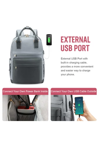 Rucsac Unisex Multifuncțional Gri Cu Albastru Bonluo Pentru Organizare Perfectă Compartimente Multiple Port USB Și Curea Pentru Troler ( 44x30x18cm)