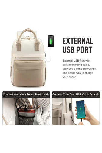 Rucsac Unisex Multifuncțional Bej Bonluo Pentru Organizare Perfectă Compartimente Multiple Port USB Și Curea Pentru Troler ( 44x30x18cm)