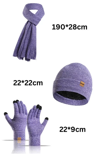 Set Căciulă, Fular Și Mănuși Pentru Dame Bonluo Violet Închis 