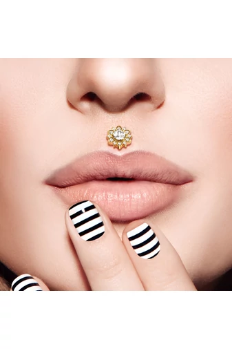 Piercing Auriu Pentru Sept Design Floare Cu Cristale,Din Oțel Inoxidabil Medical 316L