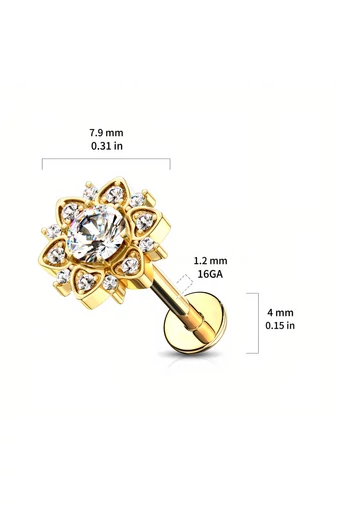 Piercing Auriu Pentru Sept Design Floare Cu Cristale,Din Oțel Inoxidabil Medical 316L