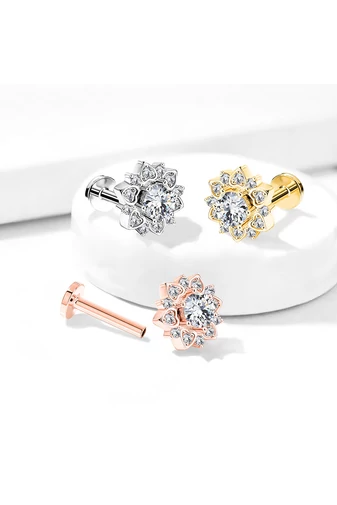 Piercing Auriu Pentru Sept Design Floare Cu Cristale,Din Oțel Inoxidabil Medical 316L