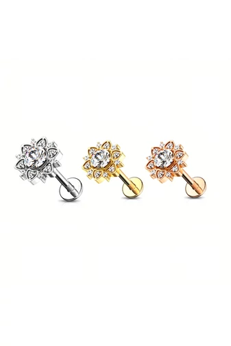 Piercing Auriu Pentru Sept Design Floare Cu Cristale,Din Oțel Inoxidabil Medical 316L