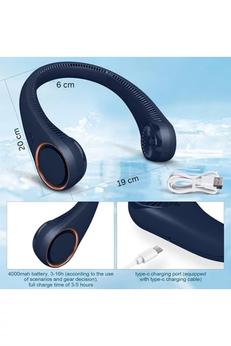 Ventilator Portabil Pentru Gât Albastru Cu Design Ergonomic 3 Viteze Fără Elice Ideal Pentru Vara