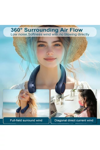 Ventilator Portabil Pentru Gât Albastru Cu Design Ergonomic 3 Viteze Fără Elice Ideal Pentru Vara