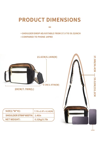 Geanta Crossbody Alba Cu Negru Bretea Reglabila Din PU 20*15,6*5,1cm Bonulo