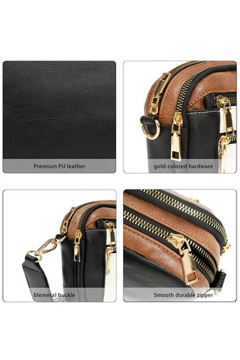 Geanta Crossbody Alba Cu Negru Bretea Reglabila Din PU 20*15,6*5,1cm Bonulo