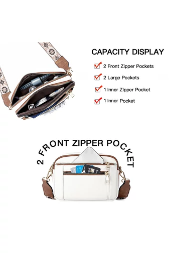 Geanta Crossbody Alba Cu Maro Bretea Reglabila Din PU 20*15,6*5,1cm Bonulo