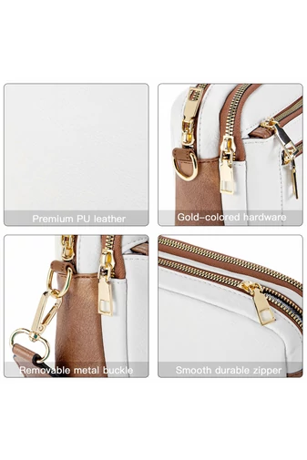 Geanta Crossbody Alba Cu Maro Bretea Reglabila Din PU 20*15,6*5,1cm Bonulo