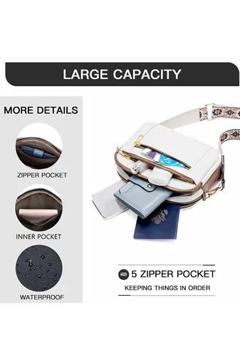 Geanta Crossbody Alba Cu Maro Bretea Reglabila Din PU 20*15,6*5,1cm Bonulo