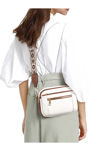 Geanta Crossbody Alba Cu Maro Bretea Reglabila Din PU 20*15,6*5,1cm Bonulo