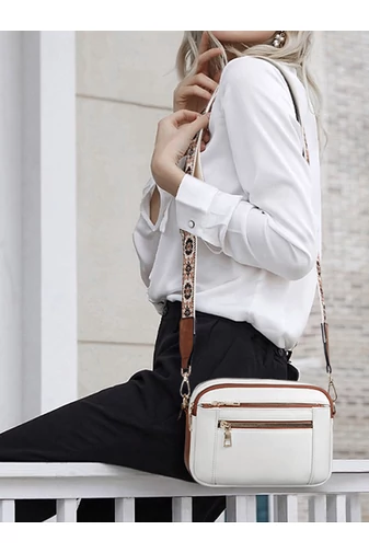 Geanta Crossbody Alba Cu Maro Bretea Reglabila Din PU 20*15,6*5,1cm Bonulo