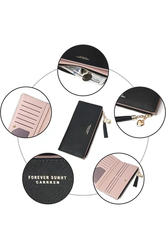 Portofel Dama Negru Elegant Cu 12 Sloturi Pentru Carduri Din Pu 19*9*1cm