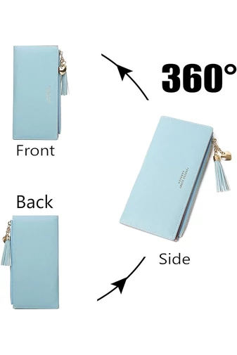 Portofel Dama Albastru Elegant Cu 12 Sloturi Pentru Carduri Din PU 19*9*1cm