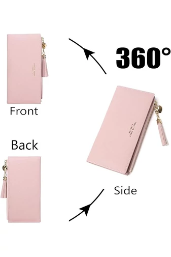 Portofel Dama Roz Elegant Cu 12 Sloturi Pentru Carduri Din Pu 19*9*1cm