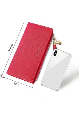 Portofel Dama Rosu Elegant Cu 12 Sloturi Pentru Carduri Din Pu 19*9*1cm