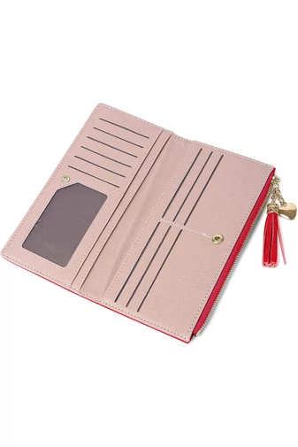 Portofel Dama Rosu Elegant Cu 12 Sloturi Pentru Carduri Din Pu 19*9*1cm