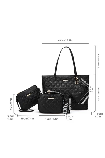 Set Genți Damă 4 buc Negru Din PU Model Matlasat 40*29*11cm