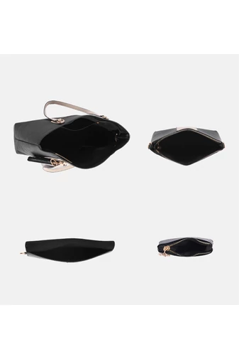 Set Geantă Damă 4-în-1 Elegantă Din PU Model Bicolor Negru/Alb Bonluo Stil Tote 35*29*10 cm