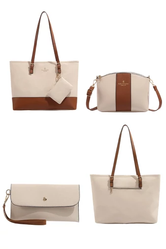 Set Geantă Damă 4-în-1 Elegantă Din PU Model Bicolor Maro/Alb Bonluo Stil Tote 35*29*10 cm