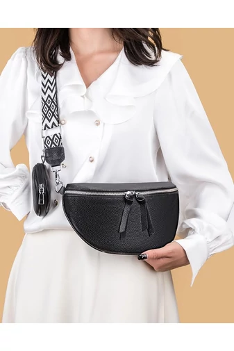 Geantă Crossbody Neagră Din Piele Naturală Cu Portofel Detasabil Versatilă 26*15*cm