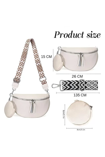 Geantă Crossbody Alba Din Piele Naturală Cu Portofel Detasabil Versatilă 26*15*cm