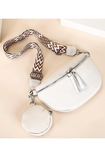 Geantă Crossbody Alba Din Piele Naturală Cu Portofel Detasabil Versatilă 26*15*cm