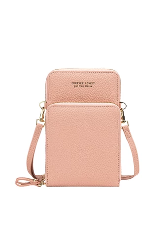 Geantă Crossbody Roz Tip Portofel Bonluo Din Pu Cu Spatiu Tactil Pentru Telefon 18*11*4,5cm