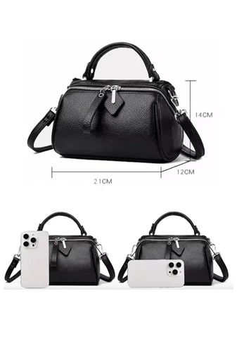 Geantă De Mână Din Piele Naturală Neagră Bonluo Model Compact Și Elegant 21*14*12cm