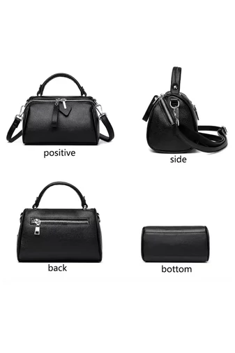 Geantă De Mână Din Piele Naturală Neagră Bonluo Model Compact Și Elegant 21*14*12cm