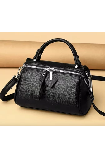 Geantă De Mână Din Piele Naturală Neagră Bonluo Model Compact Și Elegant 21*14*12cm