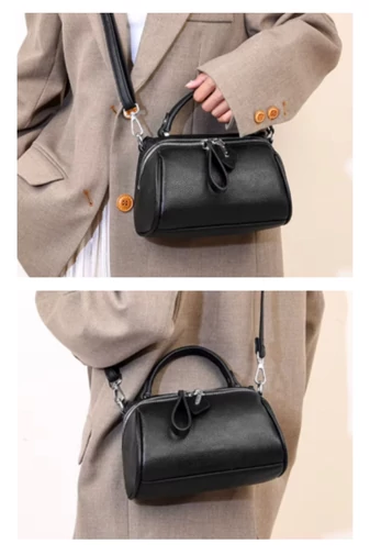 Geantă De Mână Din Piele Naturală Neagră Bonluo Model Compact Și Elegant 21*14*12cm